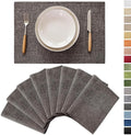 Demetex Grey Linen Placemats Set of 8 Stain Resistant Fabric Place Mats Classic Plate Mats for Kitchen Dining Table Decor, 13x19 inch, Dark Grey