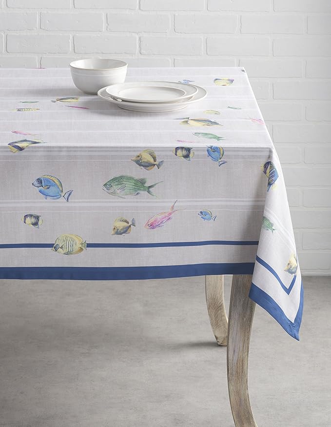 Maison d' Hermine Table Cloth Rectangle Table 100% Cotton 60 x 108 Inches Tablecloth Reusable Decorative for Dining Room Farmhouse Home Valentines Day Decorations Spring Summer - Poisson