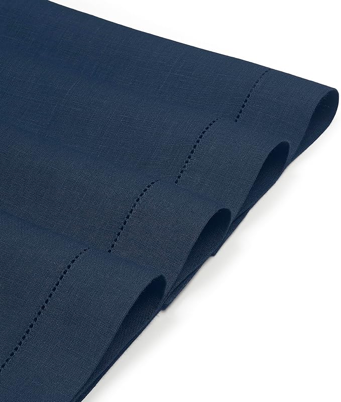 D'Moksha Homes Linen Placemats Set of 4 - Classic Hemstitch Navy Blue Placemats 14 x 19 Inch - 100% Pure Linen Table Mats for Easter - Handcrafted and Machine Washable
