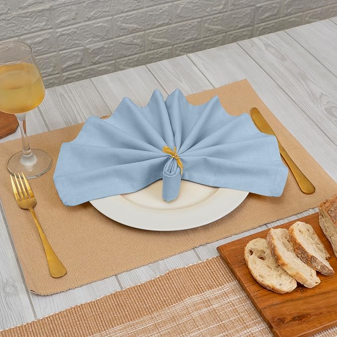 Blue Needles Solid Cloth Napkins Set of 6 Ice Blue 100% Cotton Dinner Napkins 18x18 inches - Soft, Reusable, Absorbent & Washable Linen, Ideal for Christmas Events, Parties & Everyday Use