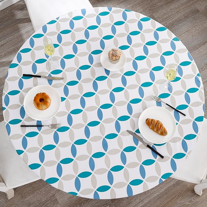 Walrus Round Vinyl Fitted Tablecloth with Flannel Backing Elastic Edge Design Table Cover Waterproof Oil-Proof PVC Table Cloth Stain-Resistant Best for 45"-56" Round