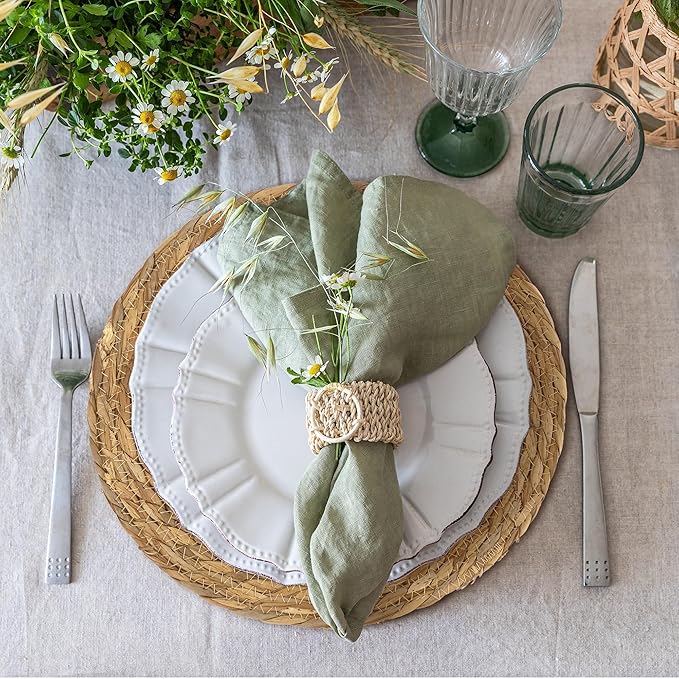 Kochorie Set of 12 Round Woven Placemats 12 Inches Bulrush Placemats Natural Hand-Woven Boho Rattan Placemats Wicker Table Mats Farmhouse Weave Place Mats for Home Dining Table