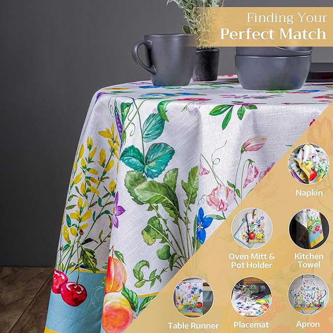 Maison d' Hermine Table Cloth Round Table 100% Cotton 69 Round Inches Tablecloth Reusable Decorative for Dining Room Farmhouse Home Valentines Day Decorations Spring Summer - Giverny