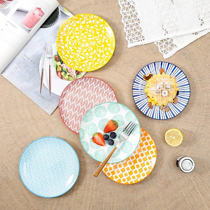 Selamica Ceramic Dessert Plates Set of 6, 6 Inch Mini Dinner Plates for Cake Snacks Side Dish, Microwave & Dishwasher Safe