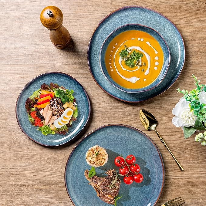AmorArc Ceramic Plates Set of 6, 8.5 Inch Handmade Reactive Glaze Stoneware Plates set for Dessert, Salad, Appetizer,Dinner, Microwave & Dishwasher Safe, Scratch Resistant