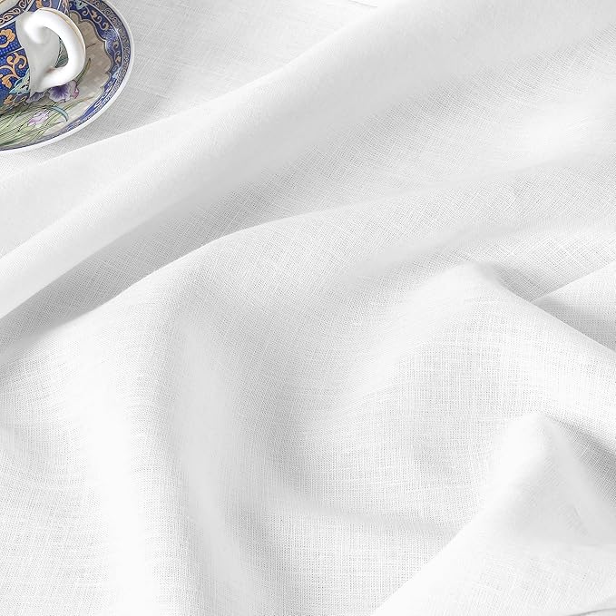 D'Moksha Homes White Linen Tablecloth for Rectangle Tables 60 x 144 Inch - 100% Pure Linen White Table Cloth - Classic Hemstitch, Machine Washable Dining Tablecloth for Valentines, Spring, Easter