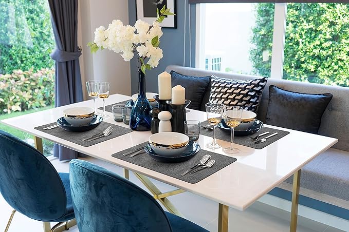 More Décor Faux Leather Placemats Set of 6 for Dining Table – Waterproof, Wipeable, Washable, Stain & Heat Resistant, Non-Slip Table Mats – 12 X 17 Inch, Dark Grey