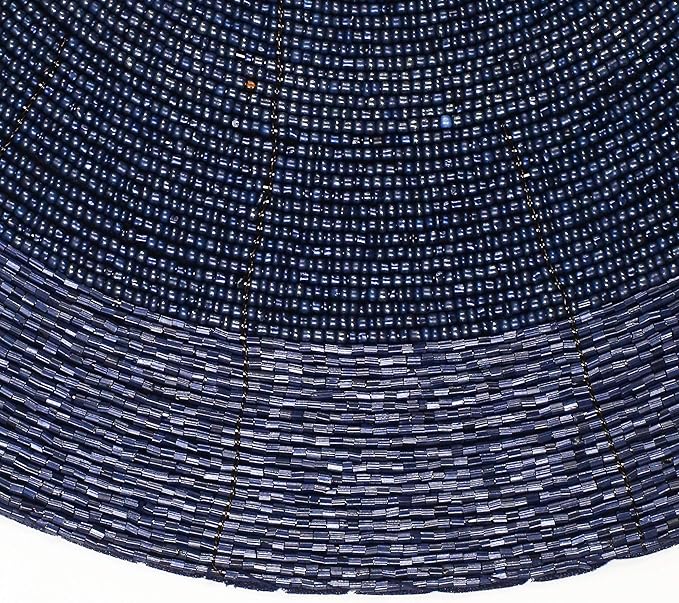 Lightnpro Farmhouse Beaded Placemats Set of 4 - Round Table Chargers - Decorative Handmade Beaded Placemats by Skilled Artisans - Elegant Table Décor for Dining & Special Occasions - 13 Inch Navy