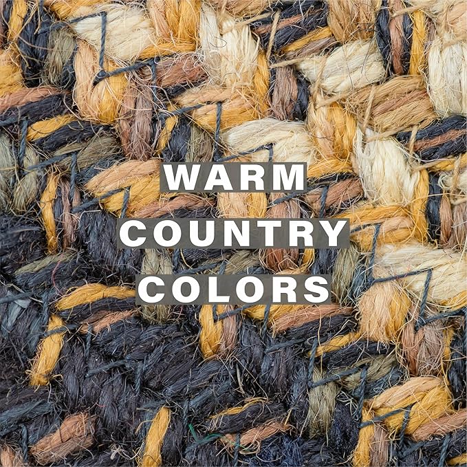 Homespice Kilimanjaro Round Braided Placemats, Warm Primitive Decor, Set of 2, 15" Black and Tan Jute Table Mats - Vibrant Colors, Durable, Easy to Clean and Protects Furniture