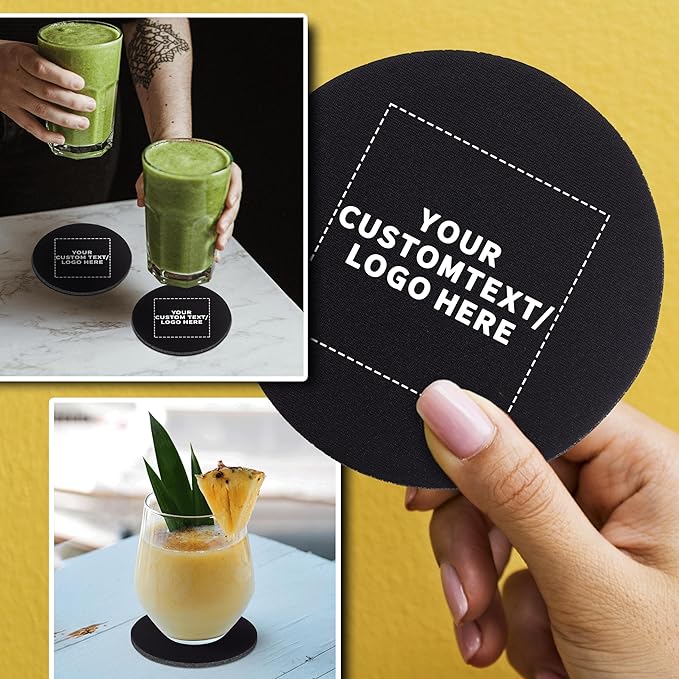 50 Round Foam Bud Coasters Pack, 4 inch - Customizable Text, Logo - PU Foam, Party Favor - Black