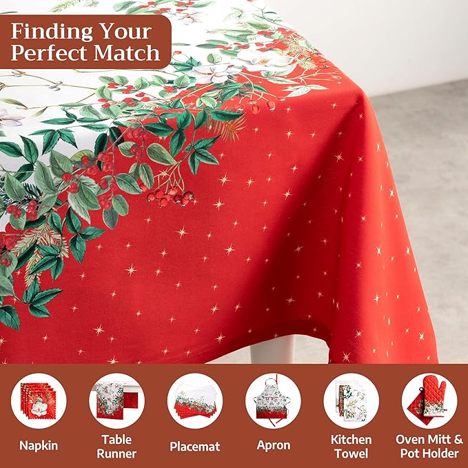 Maison d' Hermine Table Cloth Rectangle Table 100% Cotton 70 x 108 Inches Fall Tablecloth Reusable Everyday Use for Thanksgiving Christmas Decorations Dining Farmhouse Party (Noel)