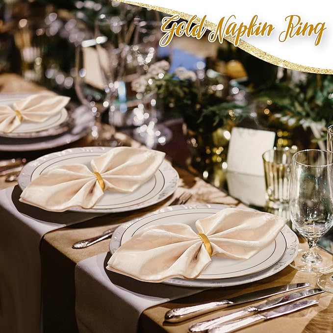 APTWOW 20PCS Gold Napkin Rings, Semicircle Metal Gold Napkin Holder Buckles, Fall Thanksgiving Christmas Napkin Rings for Dinner Table Decor, Wedding, Banquet, Valentines Day