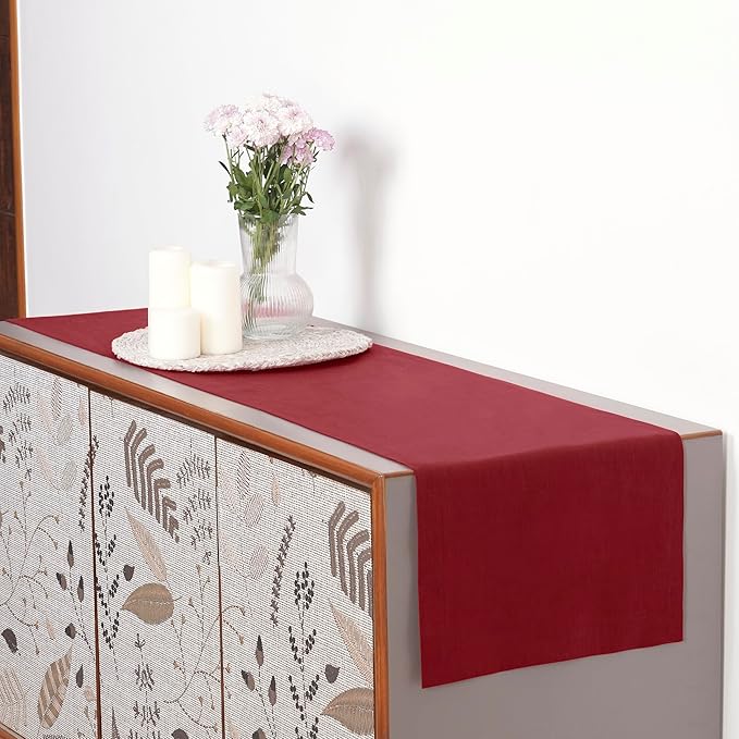 D'Moksha Homes Linen Red Table Runner 36 Inches - 100% Pure Linen Small Table Runner 14 x 36 Inch for Dresser, Coffee Tables, Valentines, Spring - Machine Washable