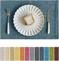 Softalker Faux Linen Placemats Set of 4-12 x 18 Inch, Heat Resistant Double Layered Durable Burlap Farmhouse Place Mats, Non-Slip Washable Rustic Table Mats for Dining, Kitchen, Party（Teal
