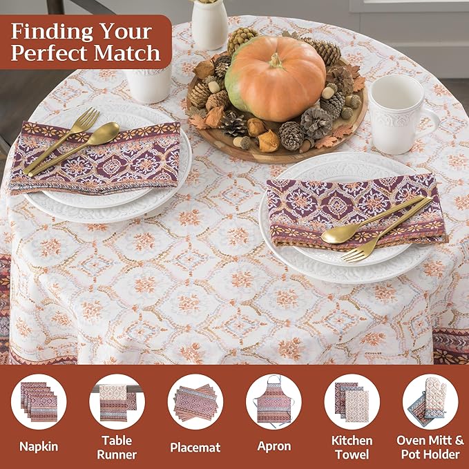 Maison d' Hermine Table Cloth Round Table 100% Cotton 63 Inches Fall Tablecloth Reusable Everyday Use for Thanksgiving Christmas Decorations Dining Farmhouse Party (Fair Isle)