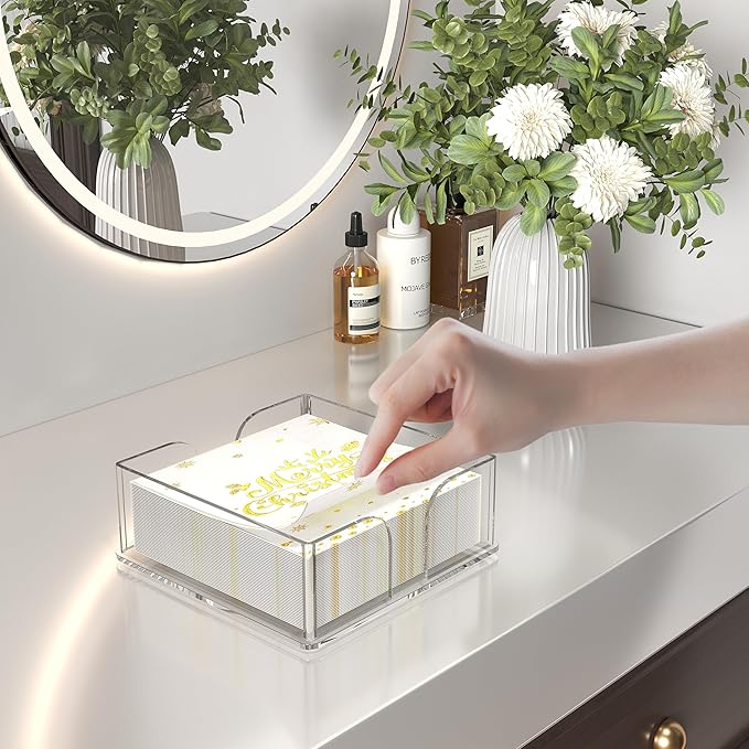 Transparent Acrylic Napkin Holder Clear Guest Paper Disposable Hand Towel Dispenser Tray Organizer For Table Home Kitchen Restaurant and Hotel Business