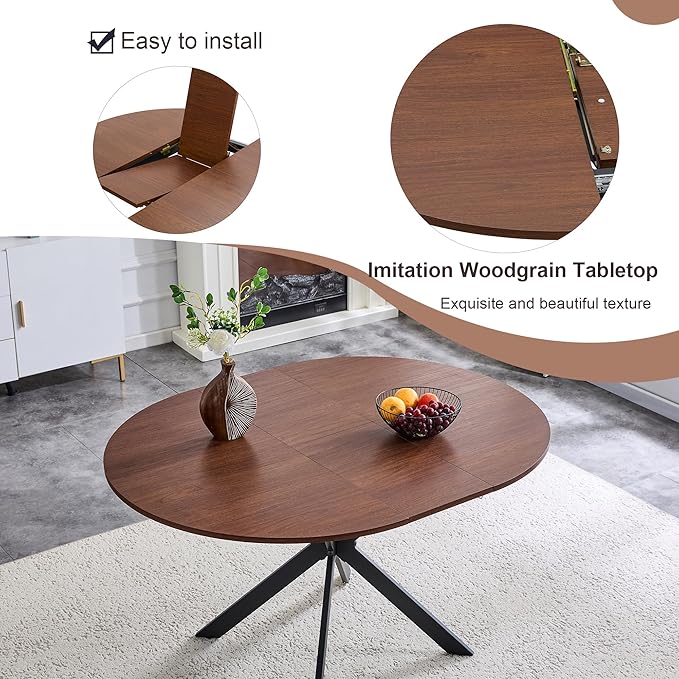 Round Dining Table Set for 4｜42"-54" Extendable Dining Room Table Set｜Wooden Kitchen Table with 4 Chairs｜Mid Century Modern Dinner Table Set with Cross Legs｜Easy Assembly｜Space Saving