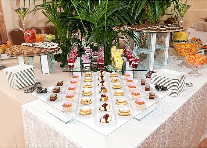 Exquisite Mini Disposable Appetizer Plates - 100 Pack 2.95" x 2.95" White Plastic Dessert Plates - Elegant Design for Weddings, Birthdays, and Formal Parties - Stackable and Convenient - BPA Free