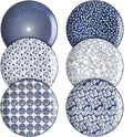 Selamica 10 inch Porcelain Dinner Plates, Large Size Ceramic Plates for Salad, Pancakes, Scratch Resistant, Microwave, Oven and Dishwasher Safe Plates Set of 6, Vintage Blue