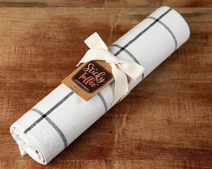 Sticky Toffee Woven Cotton Placemats Set of 4, Cream Farmhouse Plaid, 14 x 19 in, Washable Table Mats for Kitchen or Dining Table