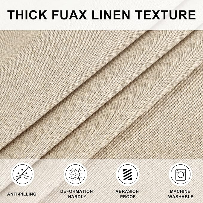 Hiasan Round Linen Tablecloth 45 Inch - Wrinkle and Stain Resistant Washable Polyester Fabric Table Cloth for Dining Room Kitchen Party, Beige