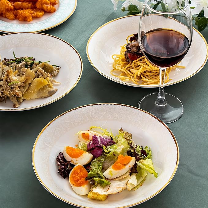 Fine Bone China Dinnerware Set,Porcelain&Ceramic Dinnerware Sets,Bone Stoneware & Ceramic Cookware Tableware Set Includes Dinner Plates|Spoons|Pasta Bowls|Soup Pot|Chopsticks (42PCS * 8-Person Set)