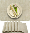 More Décor Faux Leather Placemats Set of 6 for Dining Table – Waterproof, Wipeable, Washable, Stain & Heat Resistant, Non-Slip Table Mats – 12 X 17 Inch, Beige