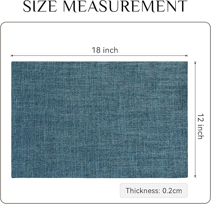 Softalker Faux Linen Placemats Set of 12-12 x 18 Inch, Heat Resistant Double Layered Durable Burlap Farmhouse Place Mats, Non-Slip Washable Rustic Table Mats for Dining, Kitchen, Party（Navy Blue