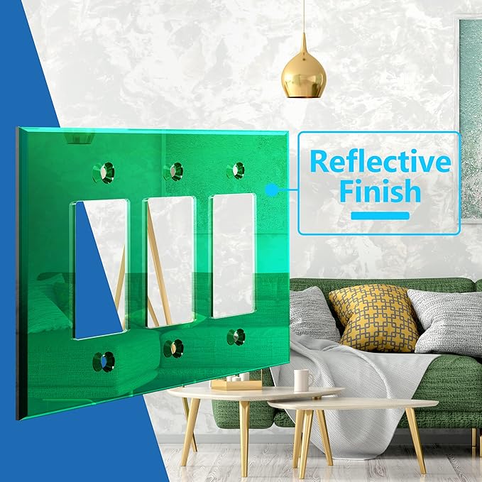 LIDER Reflective Acrylic Decorator Wall Plate, Mirrored Light Switch Plate, Plexiglass Outlet Cover, Acrylic Glass, Oversized 3-Gang 5.25" x 7.06", LWP-33O-AGR5P, Green, 5 Pack
