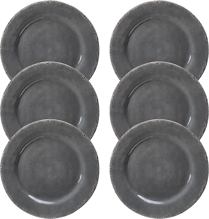 Farmhouse Melamine Dinner Plates Set of 6,Break and Chip Resistant Kitchen Plates, BPA Free 6pcs Dinner Dishes Set, 11 Inch Lightweight larger Melamine Salad Plates for Everyday Use, Gray…