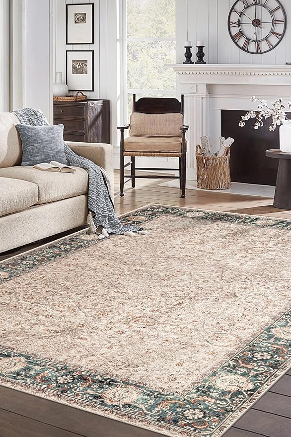 Keen Home Design 5x7 Rug - Machine Washable Area Rug with Non-Slip Backing, Ideal for Living Room, Dining Room, Bedroom - Vintage, Easy Clean, Durable, Low Pile - (5' x 7')