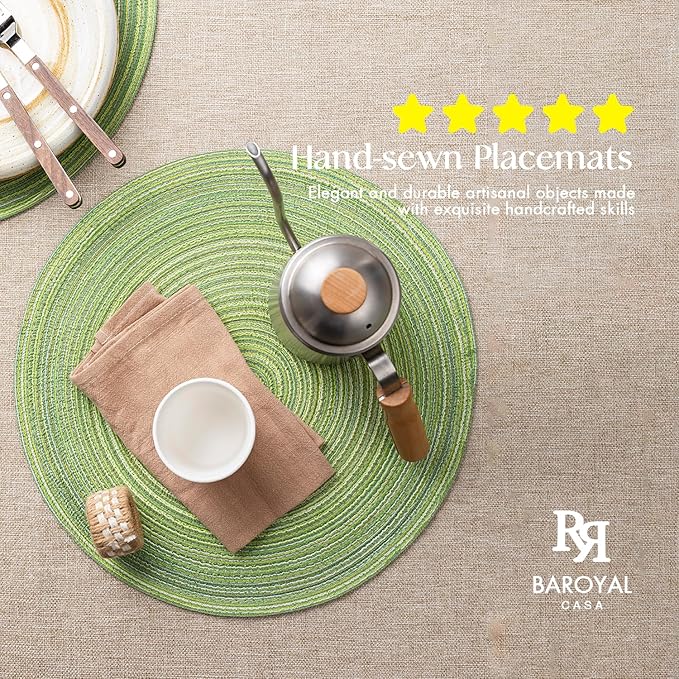 Round Placemats Set of 12 Woven Placemats Washable Braided Table Mats for Dining Table Heat Resistant Non-Slip Circle Place Mats(Green)