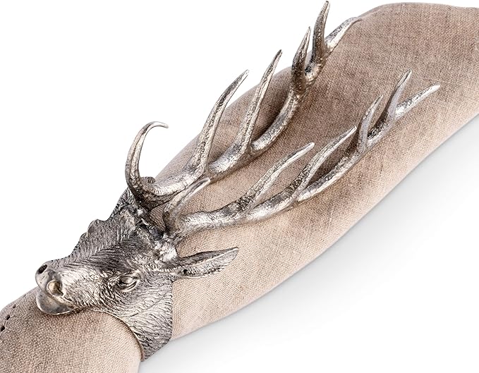 Vagabond House Handcrafted Elk Head Napkin Ring - Pewter Napkin Rings for Antler Dinnerware, Deer Napkin Rings - Ideal for Cabin Lodge Mountain Settings (Sold as Single Ring)
