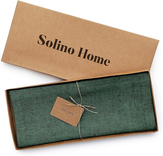 Solino Home Linen Forest Green Table Runner 108 Inches Long - Athena, 100% Pure Linen Dining Table Runner 14 x 108 Inch for Winter, Easter, St Patricks Day - Handcrafted and Machine Washable