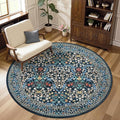 GarveeHome Dark Blue Floral 6 ft Round Rug Washable Non-Slip Soft Low Pile Small Circle Carpet Vintage Rugs for Kitchen Bedroom Nursery Dining Living Room