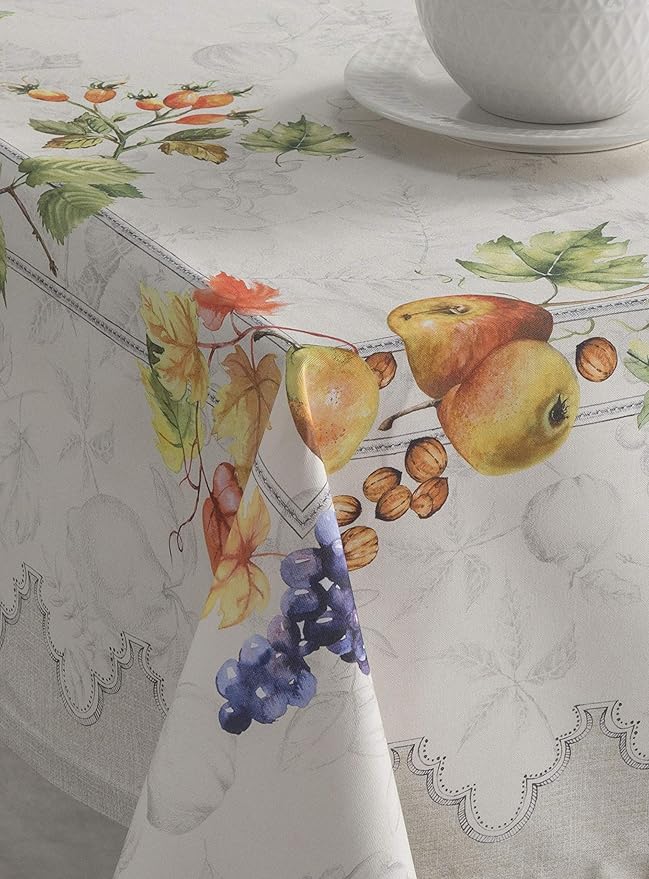Maison d' Hermine Table Cloth Rectangle Table 100% Cotton 60 x 108 Inches Fall Tablecloth Reusable Everyday Use for Thanksgiving Christmas Decorations Dining Farmhouse Party (Fruit D'Hiver)
