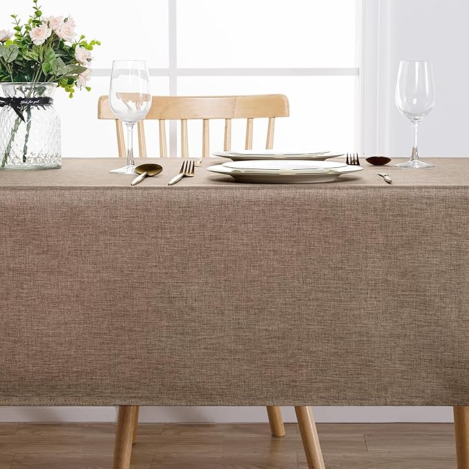 Hiasan 2 Pack Faux Linen Rectangle Tablecloth - Wrinkle and Stain Resistant Washable Table Cloth for Kitchen Dining Room Holiday Table Cover for Party Dinner, Khaki, 70 x 108 Inch