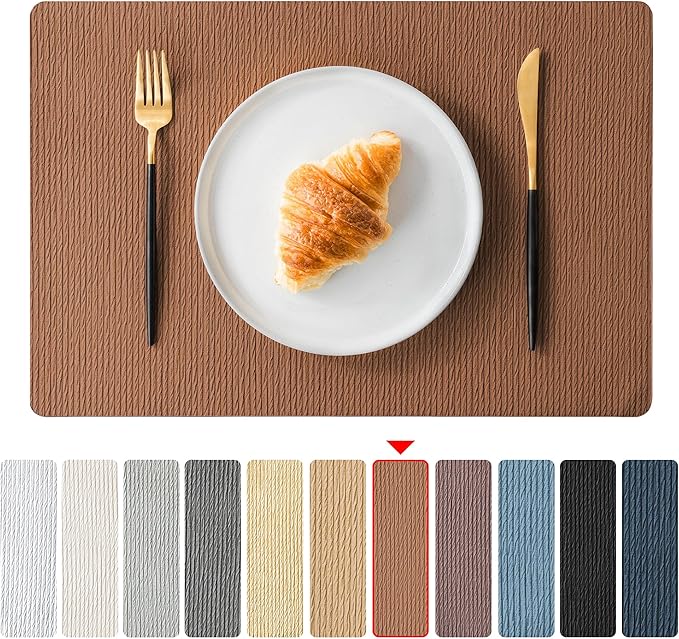 Jovono Faux Leather Placemats Set of 8, Waterproof Washable Table Mats, Easy-Clean Heat Resistant Kitchen Vinyl Place Mat for Dining Table, Restaurant, Indoor, 17.8"x11.8", Brown