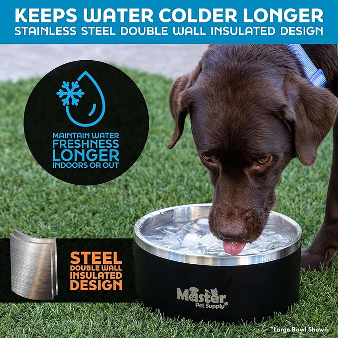 Master Pet Supply Stainless Steel Dog Bowls - 128 oz, Heavy Duty - Pistachio, Double Wall Extra-Thick Insulated, Non-Slip Pet Water Bowl for Dogs, Cats & Pets, Anti Rust Metal, Dish Washer Safe
