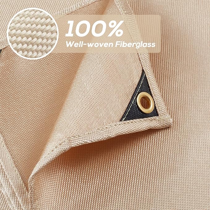 Heavy Duty Fiberglass Welding Blanket, Heat Resistant Blanket with Brass Grommets, Multi-Purpose Welding Mat for Grill, Smoker, Camping, Industrial Use (4x6 ft)