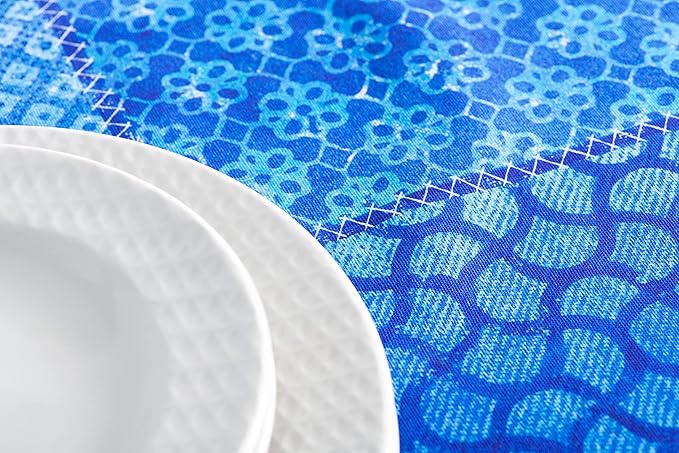Maison d' Hermine Table Cloth Rectangle Table 100% Cotton 70 x 120 Inches Tablecloth Reusable Decorative for Dining Room Farmhouse Home Valentines Day Decorations Spring Summer - Indigo Love
