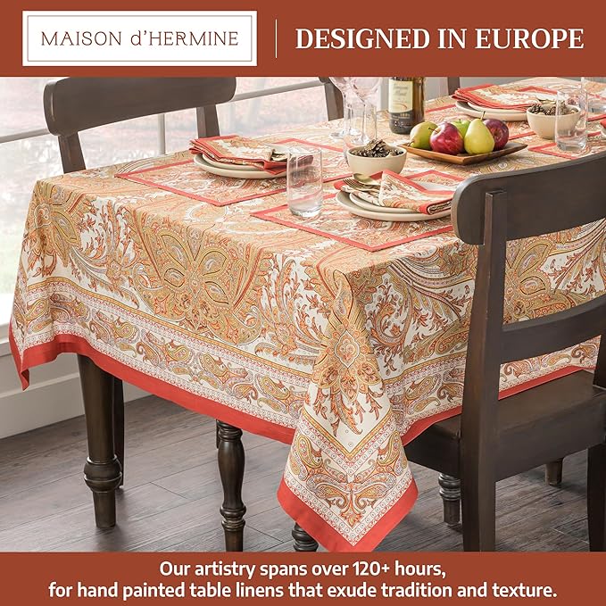 Maison d' Hermine Table Cloth Rectangle Table 100% Cotton 70 x 140 Inches Fall Tablecloth Reusable Everyday Use for Thanksgiving Christmas Decorations Dining Farmhouse Party (Kashmir Paisley)