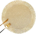 FAVE Round Gold Vinyl Placemats Set of 4, Washable Hollow Out Fringe Place Mats for Wedding, Party, Birthday, Restaurant Decor and Daily Dining(15 inch)