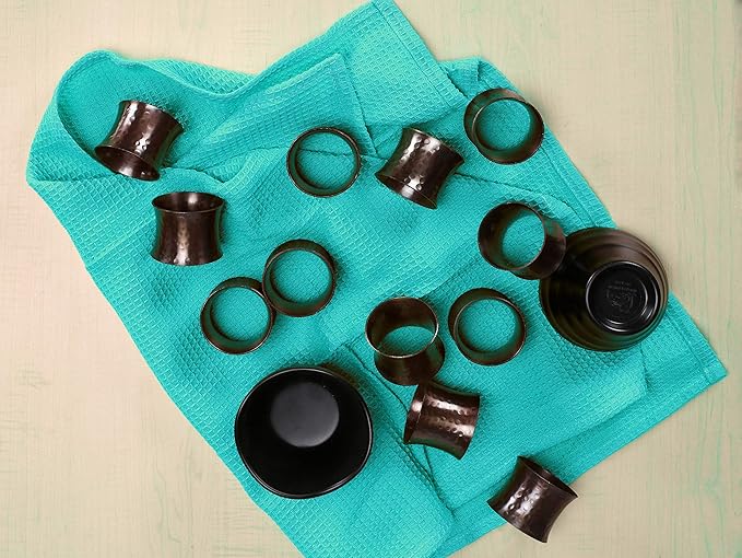 Bronze Napkin Rings, Napkin Ring Set of 12, Napkin Holders for Dining Table Settings Thanksgiving Metal Serviette Ring Rustic Table Décor for Weddings, Parties, and Everyday Use - CLEENTABLE