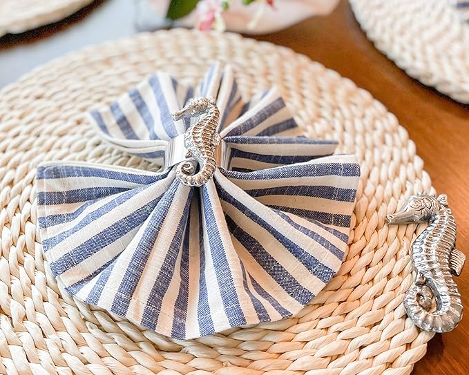 Arthur Court Designer Quality Metal Sea Horse Napkin Rings, Set of 4 - Perfect for Beach House, Coastal Chic, Nautical Decor