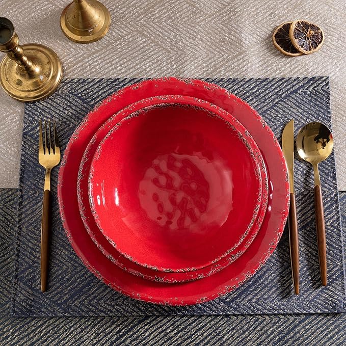 Farmhouse Melamine Dinner Plate set, 11 inch Unbreakable Serving Plates, Set of 6, Lightweight Dinnerware Plate, Large Dessert or Salad Plate Set, Chip Resistant Camping Dishes, Red…
