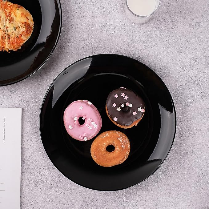 DELLING Dinner Plates Set of 6, 10 inch Ceramic Plates - Microwave, Oven, and Dishwasher Safe, Scratch Resistant - Modern Dinnerware Dish Set for Kitchen Serving - Black