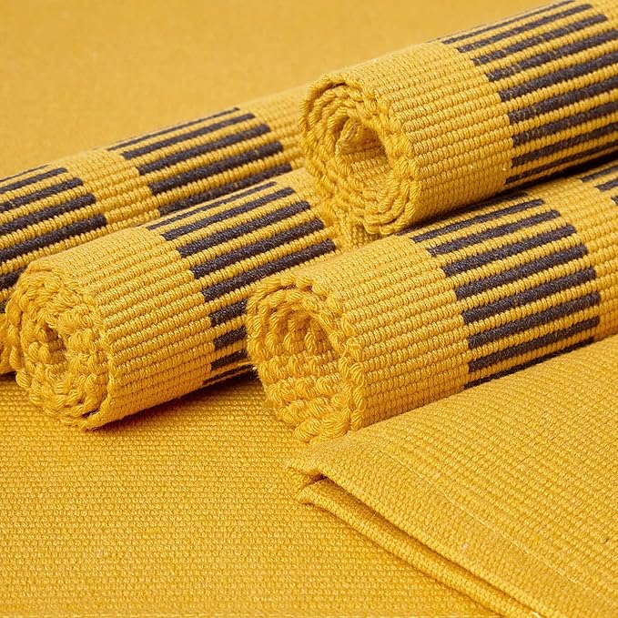 Encasa XO Dining Placemat Set of 6 | Ladder Yellow Color | Fine Ribbed Cotton Table mat | Size 18x13 in | Machine Washable