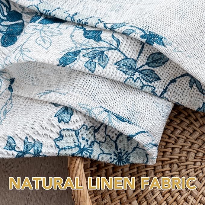 H.VERSAILTEX Linen Table Cloths Floral Printed Tablecloth Spill-Proof Waterproof Table Cover for Dining Buffet Feature Soft and Thick Fabric Wrinkle Free, 60 x 104 Inch, Retro Floral - Stone Blue