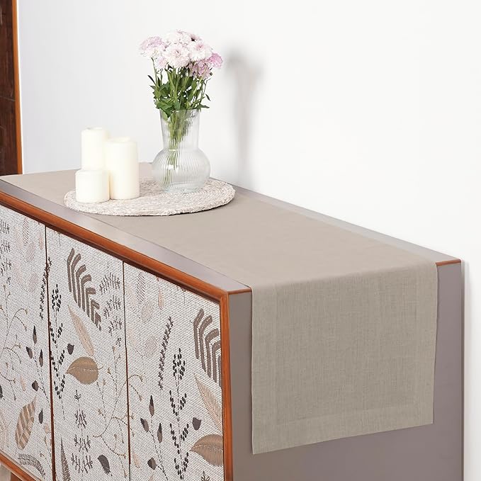 D'Moksha Homes Linen Natural Table Runner 108 Inches Long - 100% Pure Linen Dining Table Runner 14 x 108 Inch for Valentines, Spring, Easter - Machine Washable